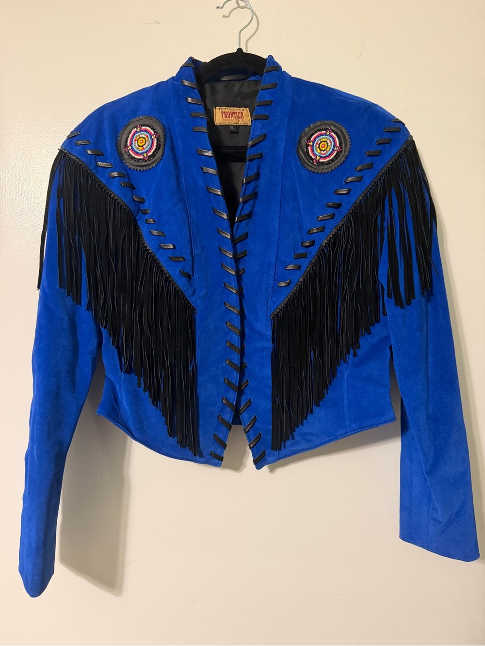 Vintage Phoenix USA Frontier Collection Cobalt Blue Suede Fringe Jacket S 81780